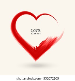 Pincel dibujando corazón vector abstracto, aislado en blanco.