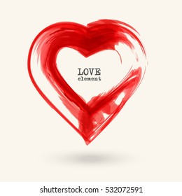 Brush drawing abstract vector heart, isolated on white