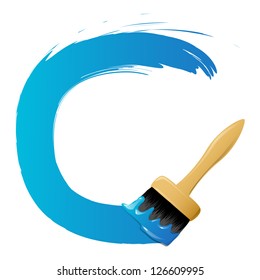 Brush drawing blue circle - vector illustration