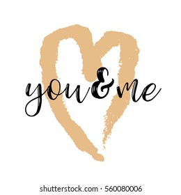 Brush drawing calligraphy heart card. Vector illustration