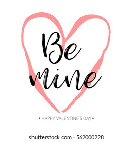 Brush drawing calligraphy heart card. Vector illustration