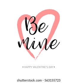 Brush drawing calligraphy heart card. Vector illustration