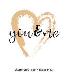 Brush drawing calligraphy heart card. Vector illustration