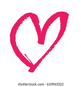 Brush drawing calligraphy vector heart illustration, isolated on white background.
