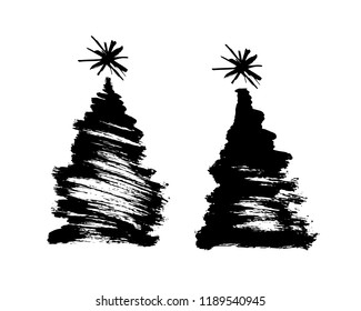 Brush drawing of a Christmas tree. Vector illustration