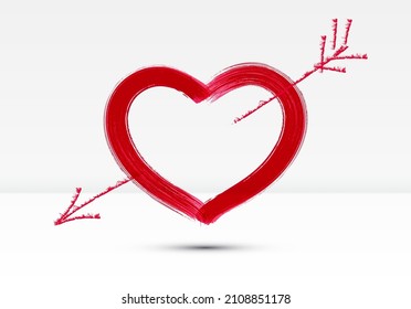 Brush drawing of a heart with arrow for Valentine's Day greeting card, banner or celebration invitation.