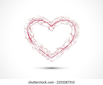 Brush drawing of a heart with veins for Valentine's Day greeting card, banner or celebration invitation.