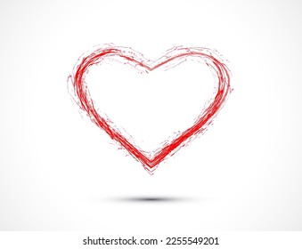 Brush drawing of a heart with veins for Valentine's Day greeting card, banner or celebration invitation.