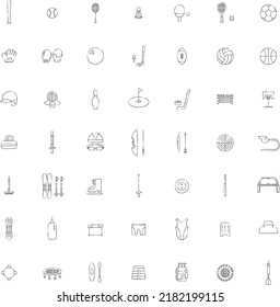 Brush drawing illustration icon set of sports equipment