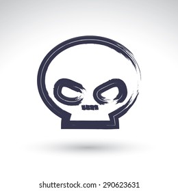 Brush drawing simple human skull, painted medicine icon, created with real hand drawn ink brush scanned and vectorized. 