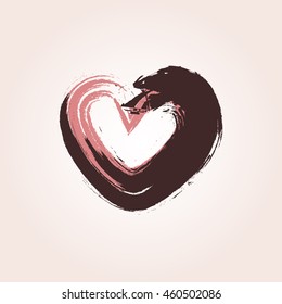 Brush drawing vector heart, brown and pink color. Eps 10.