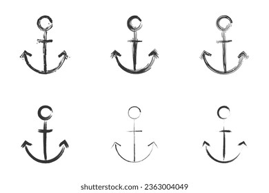 Brush drawn anchor icon set. Vector illustration.