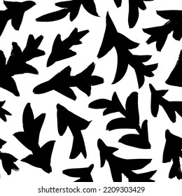 Ramas audaces dibujadas con pincel, patrón sin fisuras. Siluetas de ramas vectoriales. Ilustración de tinta negra. Ornamento orgánico natural con ramas negras. Resumen del patrón monocromo botánico. 