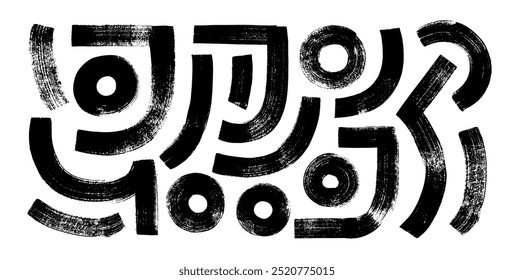 Brush drawn bold geometric shapes, lines and circles. Hand drawn grunge doodle elements. Naive playful abstract shapes with rough texture. Abstract trendy geometric figures for collages and templates.