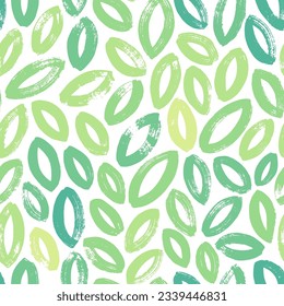 Brush drawn bold leaves seamless pattern. Vector background in nature eco style in green colors. Tropical foliage background. Dry brush foliage texture, bold lines. Vector plant silhouettes.