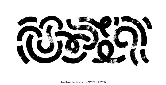 Brush drawn curved lines isolated on white background. Memphis style hand drawn elements. Biological grunge squiggle lines. Set of chaotic vector black and white bold swirls.