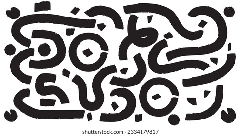 Brush drawn curved lines isolated on white background. 
