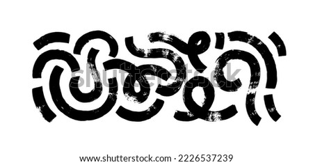 Brush drawn curved lines isolated on white background. Memphis style hand drawn elements. Biological grunge squiggle lines. Set of chaotic vector black and white bold swirls.
