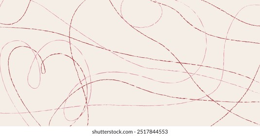 Brush drawn doodle lines background. Abstract wavy linear shapes and nature texture. Hand drawn heart brush stroke wallpaper, vector illustration