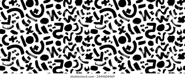 Pincel dibujado doodle Formas patrón sin fisuras. Flechas, cruces, remolinos y puntos con textura de pincel seco. Fondo de Anuncio con Elementos de estilo graffiti de moda. Dibujado a mano varias Formas.