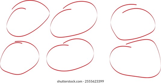 Brush drawn ellipses, ovals and bubbles to circle and highlight text. Handdrawn marker emphasis elements. Doodle style geometric round outline shapes. Vector ink illustration. Rough crayon circles