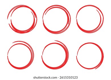 Brush drawn ellipses, ovals and bubbles to circle and highlight text. Hand drawn marker emphasis elements. Doodle style geometric round outline shapes. Vector ink illustration. Rough crayon circles.