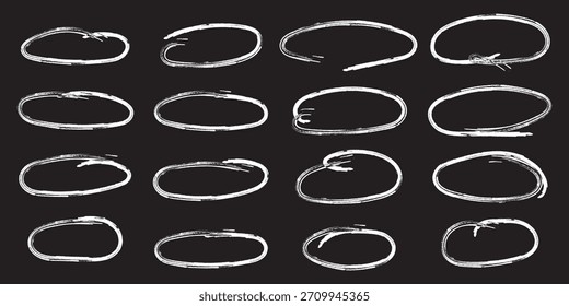 Brush drawn ellipses, ovals and bubbles to circle and highlight text. Hand drawn marker emphasis elements. Rough crayon circles. eps 10
