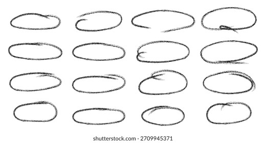Zeichnete Ellipsen, Ovale und Blasen zum Kreis und Markieren von Text pinseln. Handgezeichnete Markierungselemente. Raue Kreise mit Buntstiften. 10 EPS