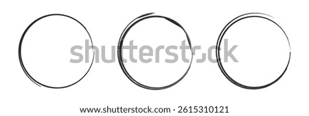 Brush drawn ellipses, ovals and bubbles to circle and highlight text. Hand drawn marker emphasis elements. Doodle style geometric round outline shapes. Vector ink illustration. Rough crayon circles.