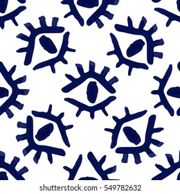 Brush drawn eyes seamless vector pattern. Rough edges. Hand drawn surreal background. Stylized hand drawn uneven eyes, eyeballs texture. Ink illustration.