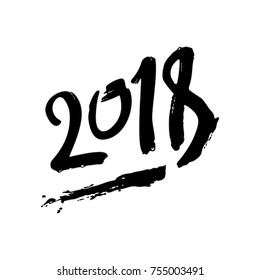 Brush drawn figures 2018 to the calendar of the coming year. Vector template design.
