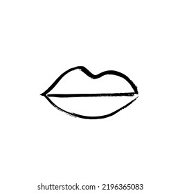 Pinselgezeichnete Lippen. Minimale Grunge-Lippe-Ikone, handgezeichnetes Mundsymbol, raue Pinsellips-Illustration