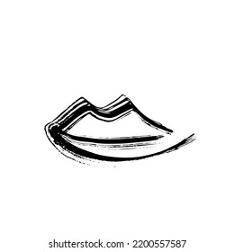 Brush drawn lips. Minimal grunge lip icon, hand drawn mouth symbol, rough stroke brush lips illustration