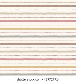 Brush drawn retro stripes of different width seamless pattern. Wide stripes and pinstripes. Brown, sepia coffee colors striped background. Uneven bars texture. Vintage background.