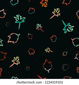 Brush drawn - rough, artistic edges. Seamless pattern. Hand drawing leaves. Background with painted leaves. Vector texture. 
