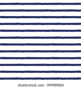 Brush drawn sailor stripes seamless vector pattern. Rough edges. Navy blue and white striped background. Sailor vest ornament.
