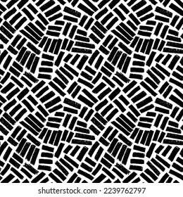 Brush drawn short stripes seamless pattern. Modern abstract background with weaven texture. Traditional hatching texture. Vector geometric tiles. Bold small lines, labyrinth and mosaic motives.