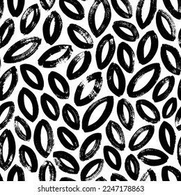 Brush drawn simple leaves seamless pattern. Vector background in nature eco style. Tropical stylized leaves wallpaper, foliage background. Dry brush texture on bold lines. Vector foliage silhouettes.