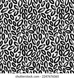 Brush drawn simple leaves seamless pattern. Vector background in nature eco style. Tropical stylized leaves wallpaper, foliage background. Dry brush texture on bold lines. Vector foliage silhouettes.