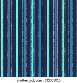 Brush drawn stripes of different width vector seamless pattern. Hand drawn geometrical striped background. Bars with rough, uneven edges. Dark blue, indigo, emerald green, blueberry colors.