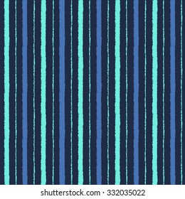 Brush drawn stripes of different width vector seamless pattern. Hand drawn geometrical striped background. Bars with rough, uneven edges. Dark blue, indigo, emerald green, blueberry colors.