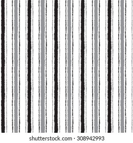 Brush drawn stripes vector seamless pattern. Black and grey stripes on white backdrop. Striped monochrome background. Rough edges.