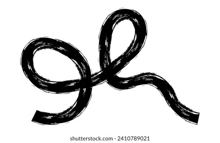 Brush drawn thick doodle squiggle. black grunge banner for your design. Abstract painted background template.  ink splatter and artistic design elements. Dirty paintbrush texture