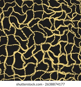 Brush drawn wavy lines seamless pattern on black. Abstract geometric modern background with continuous lines. Trendy textured print for textile, fabric, wallpaper, wrapping, scrapbook and packaging