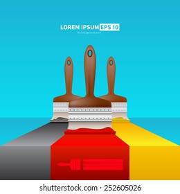 The brush draws the flag of Belgium. Vector illustration drawing of the three bands. Logo brushes and paints. Finishing work.