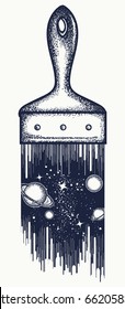 Brush draws universe tattoo and  t-shirt design. Symbol of space, universe,dream, imagination, creative idea art poster 