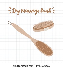Brush for dry massage. Weight loss concept. Treatment after sport and fitness. Bathroom elements vector illustration. Body care item. 