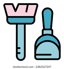 Brush dustpan icon outline vector. House cleaner. Home service color flat