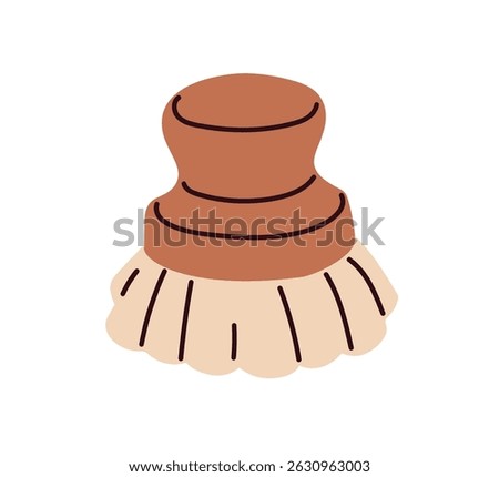 Brush, eco cleaning tool. Wooden handle and organic plastic-free clean bristle. Dish-washing scrubber, zero-waste natural kitchen accessory. Flat vector illustration isolated on white background
