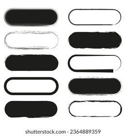 Brush empty and filled oval shaped icon on white background. Ink pattern. Line art. Vector illustration.